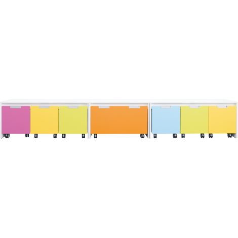 Set mobilier gradinita Quadro 110 alb, dulapuri colorate pe roti - poza 1