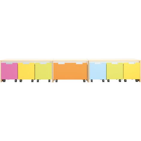 Set mobilier gradinita Quadro 110 artar cu alb, dulapuri colorate pe roti - poza 2
