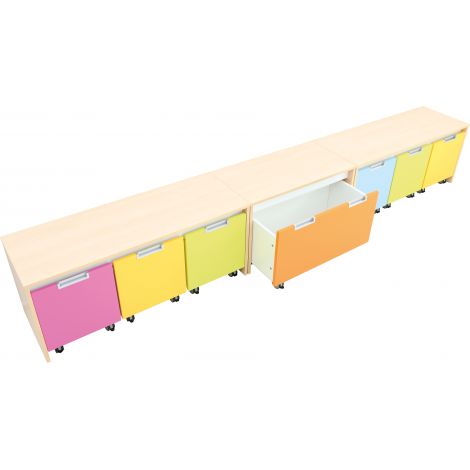 Set mobilier gradinita Quadro 110 artar cu alb, dulapuri colorate pe roti - poza 3
