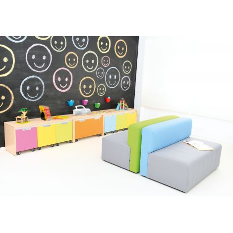 Set mobilier gradinita Quadro 110 artar cu alb, dulapuri colorate pe roti - poza 4