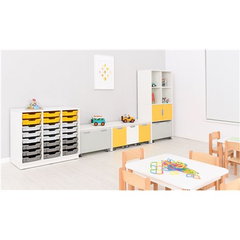 Set mobilier Quadro 158, cu 20 containere mici culisante, alb, gradinita si scoala - poza 3