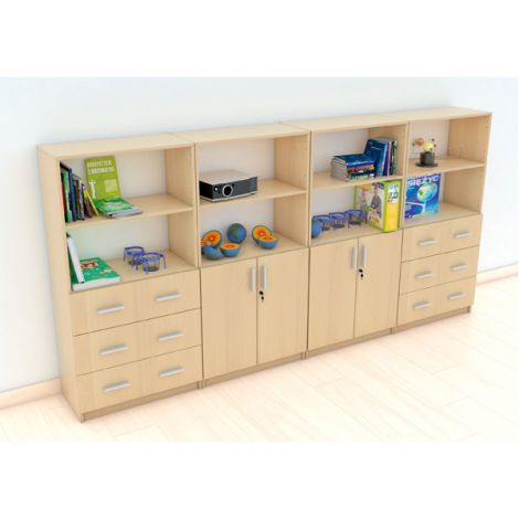 Set mobilier scolar pentru depozitare si expunere materiale didactice, expo 4 culoare mesteacan - poza 1