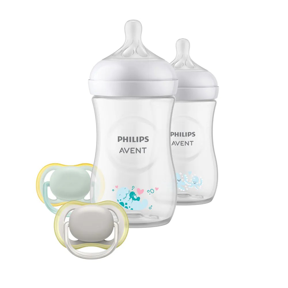 Set nou nascut 2 biberoane 260 ml si 2 suzete Avent Ultra Air Natural Response 0-6 luni Sea - poza 1