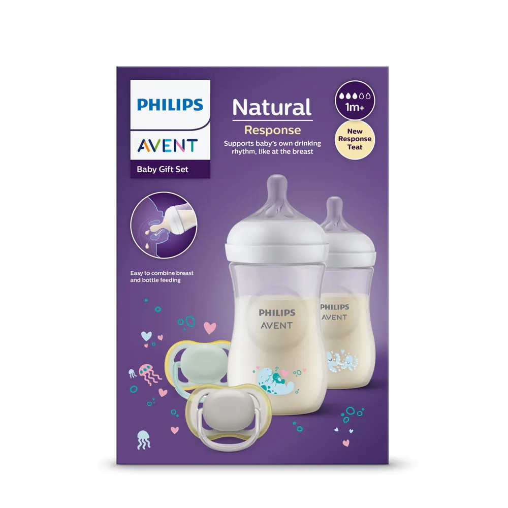 Set nou nascut 2 biberoane 260 ml si 2 suzete Avent Ultra Air Natural Response 0-6 luni Sea - poza 2