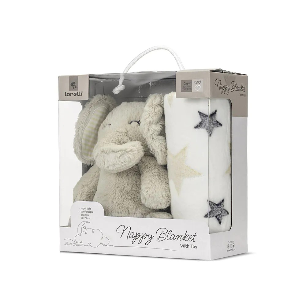 Set pãturã si jucarie Lorelli Classic Nappy 90x75 cm Elefant Bej - poza 5