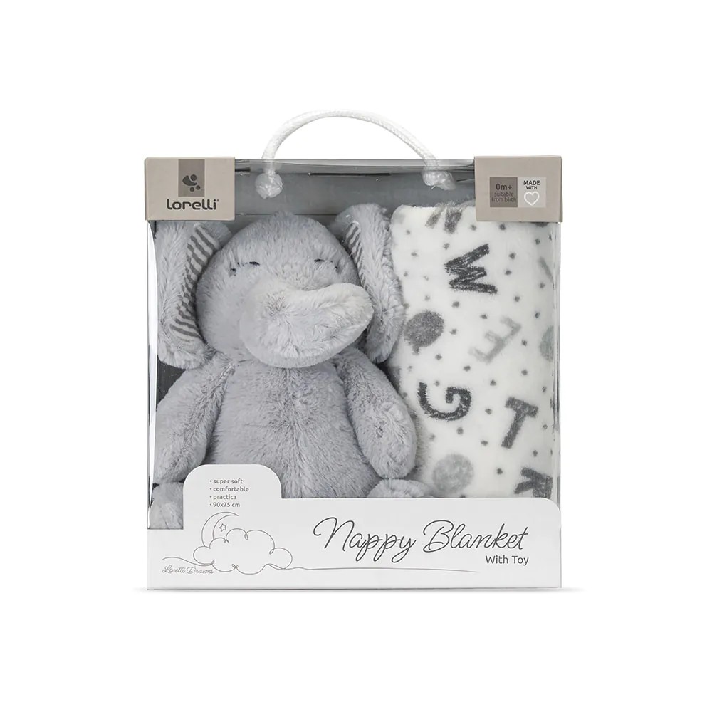 Set pãturã si jucarie Lorelli Classic Nappy 90x75 cm Elefant Gri - poza 5