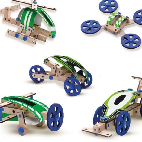 Set pentru copii de constructie vehicule din lemn (50 piese) - poza 3