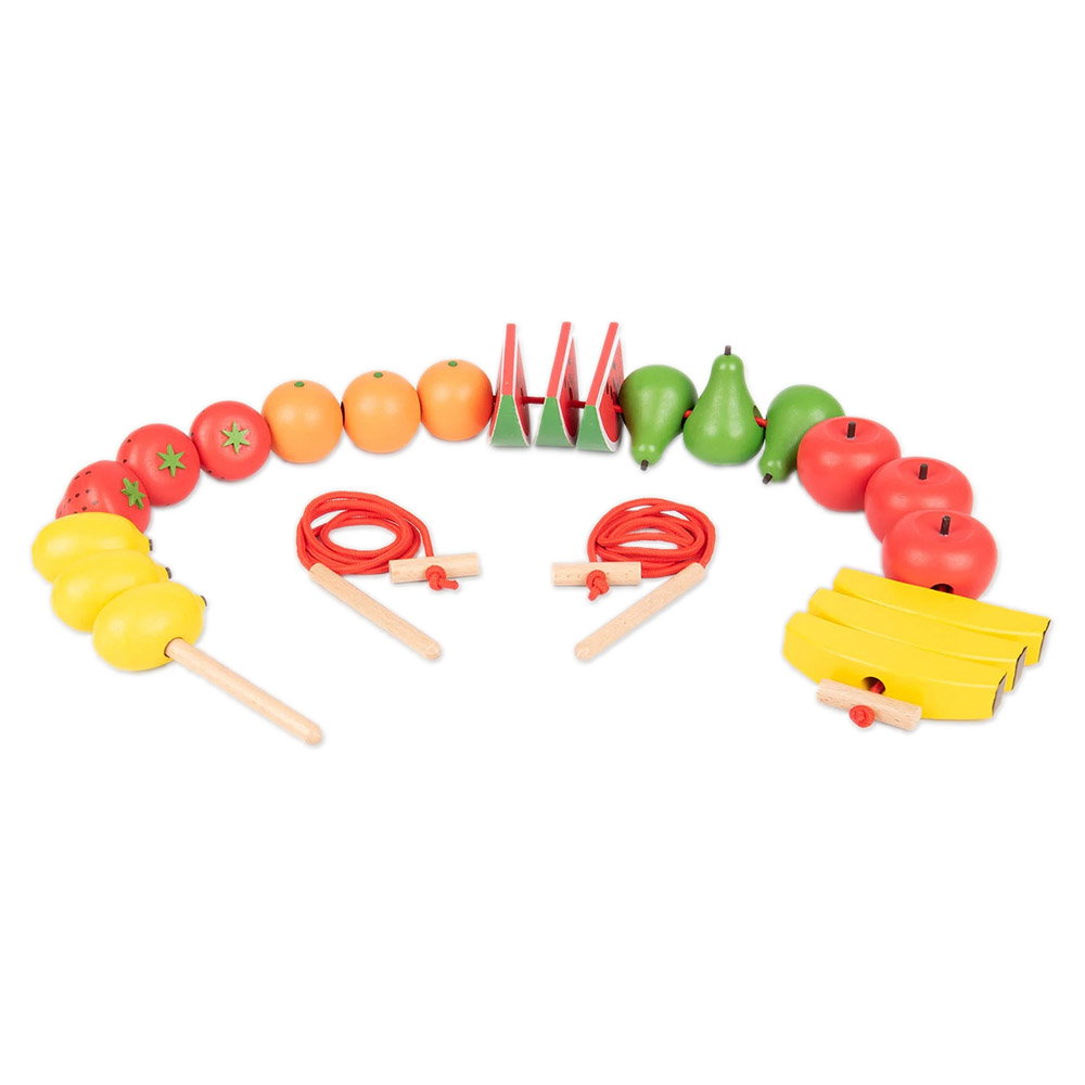 Set pentru insirat cu fructe mari din lemn, TickiT multicolor