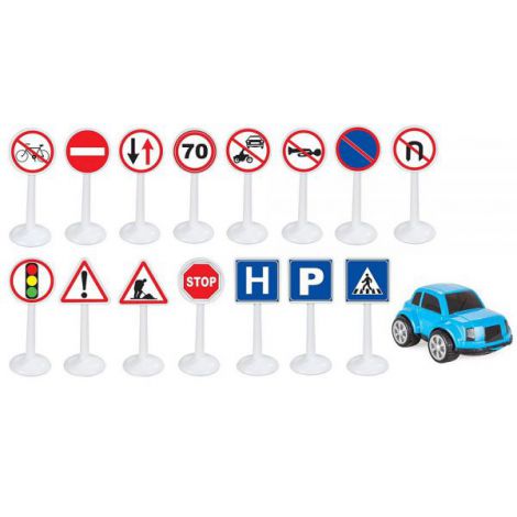 Set Pilsan Jucarie indicatoare rutiere Mini Traffic Signs cu masinuta - poza 1