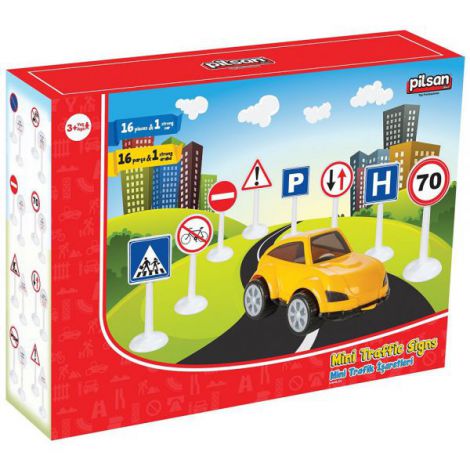 Set Pilsan Jucarie indicatoare rutiere Mini Traffic Signs cu masinuta - poza 2