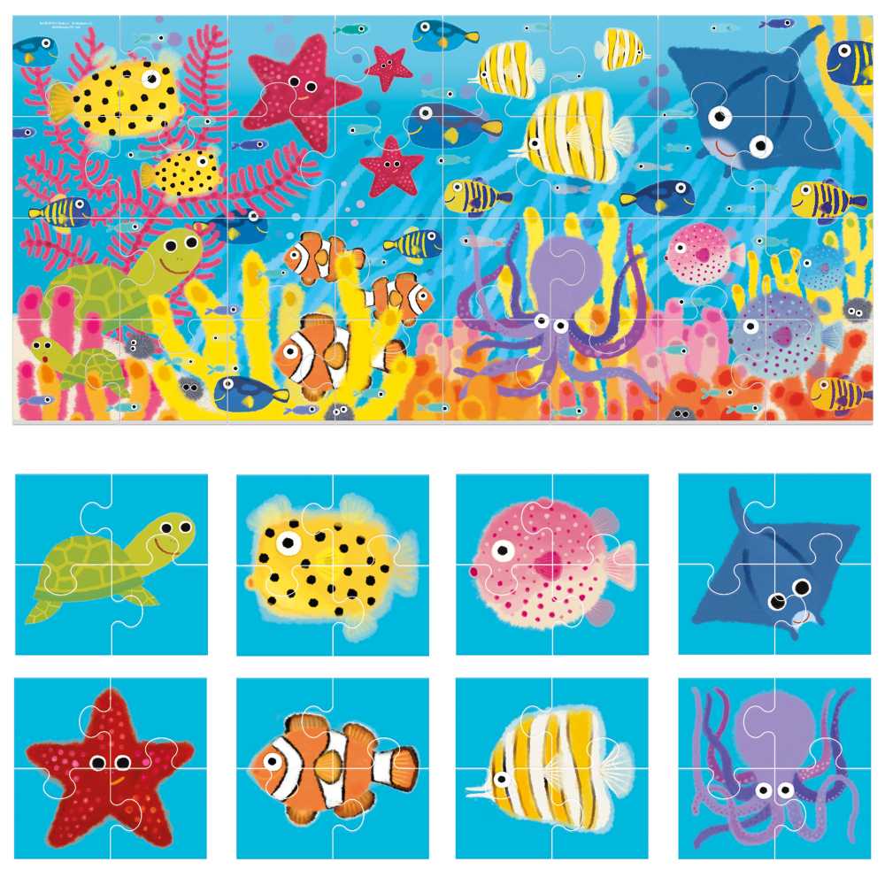 Set puzzle 8+1 cu piese imprimate fata verso Headu Animale Marine - poza 2