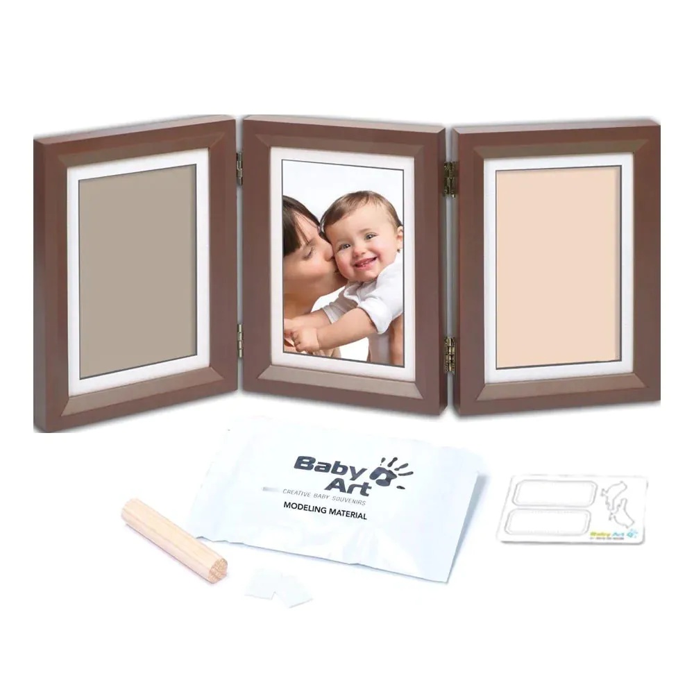 Set rama foto cu mulaj pentru mana si picior Baby Art Black, Brown - poza 3