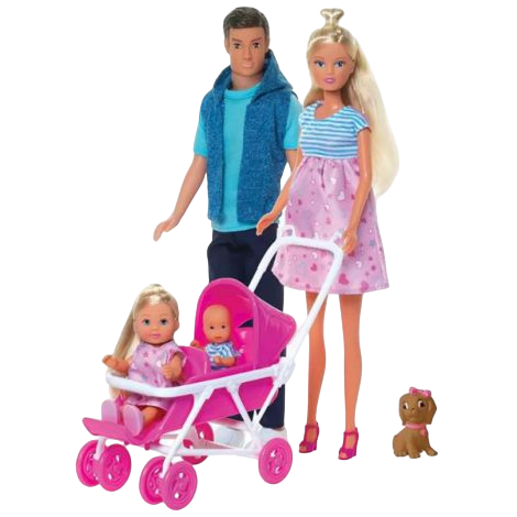Set Simba Steffi Love Welcom Surprise Family papusa Steffy 29 cm, papusa Kevin 29 cm, papusa Evi 12 cm si accesorii - poza 1