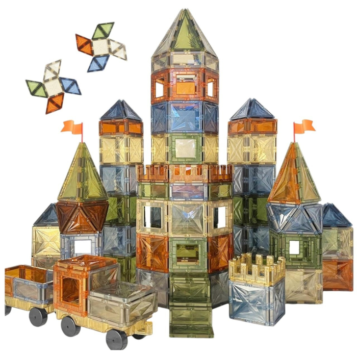 Set STEM 100 Piese Magnetice Transparente de Construit , Magnetic Tiles