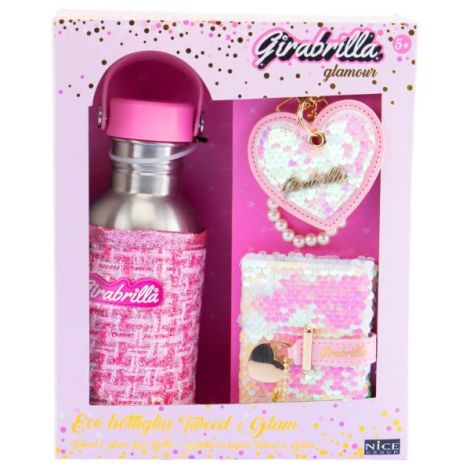 Set sticla de apa Tweed Girabrilla , sticla cu husa tweed, breloc fashion si mini-jurnal cu paiete - poza 1