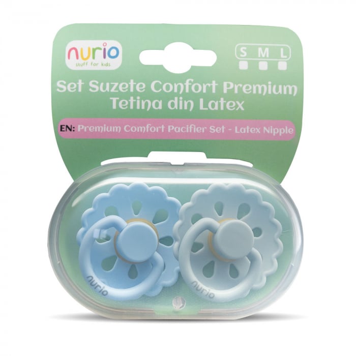 Set Suzete Confort Premium - Tetina din Latex, Culori Albastru si Gri