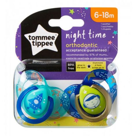 Set Suzete Ortodontice de Noapte, Tommee Tippee, 6-18 Luni, 2 buc, Astronaut Baietel - poza 1