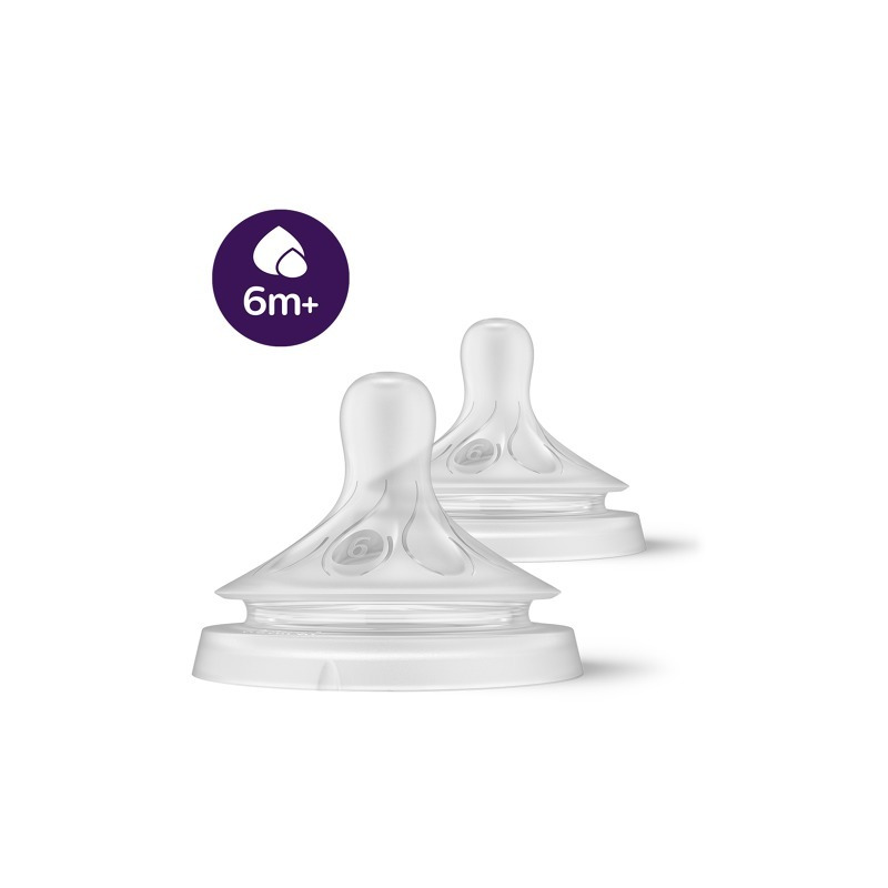 Set tetine, Philips Avent, Natural Response, 2 buc, Cu debit 6 (rapid), 6 luni+, Transparent