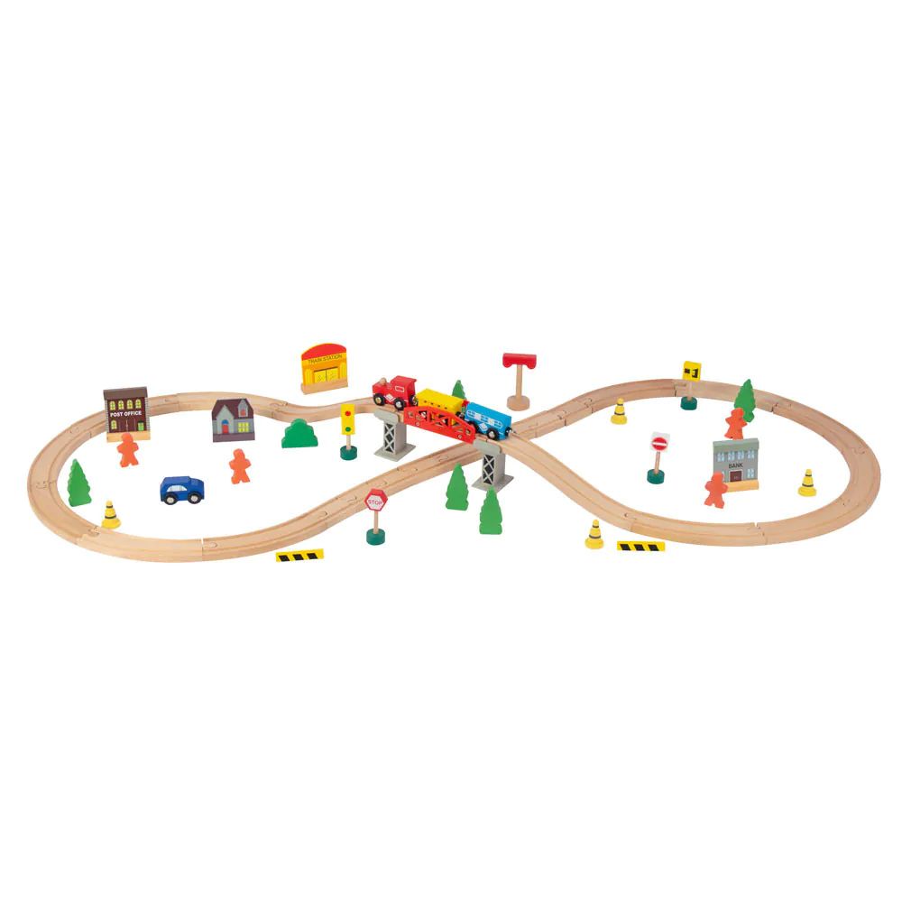Set tren cu sina si accesorii din lemn Felyx Toys 61 piese - poza 1