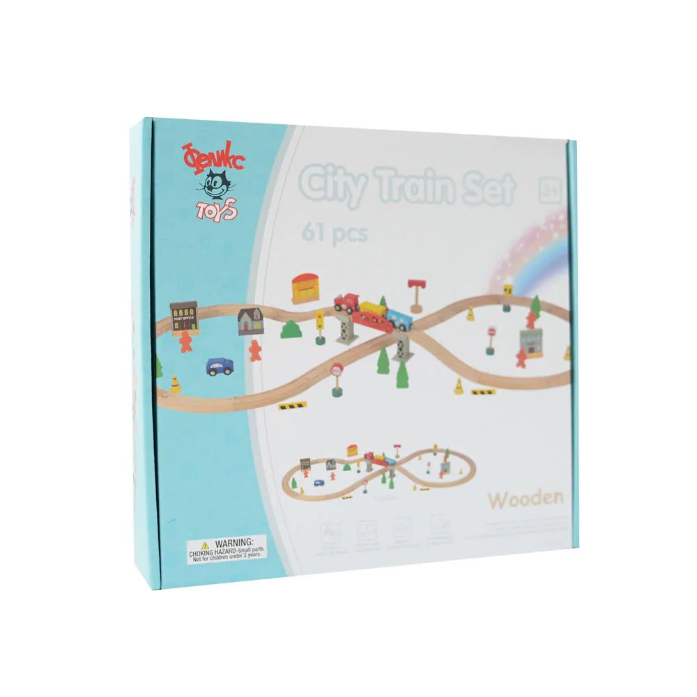Set tren cu sina si accesorii din lemn Felyx Toys 61 piese - poza 2