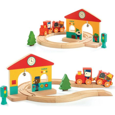 Set Tren din lemn cu sine si statie, Minitrain, Djeco 06389 - poza 1