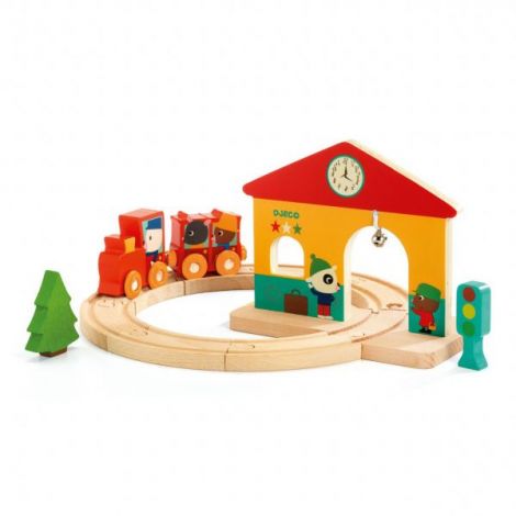 Set Tren din lemn cu sine si statie, Minitrain, Djeco 06389 - poza 3