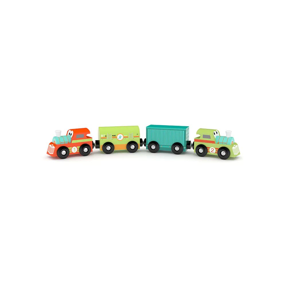 Set tren multicolor de lemn in tub JAdore Coco Cheri - poza 1