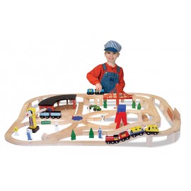 Set Trenulet din lemn cu depou 130 piese, Melissa&Doug - poza 1