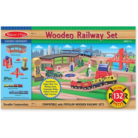Set Trenulet din lemn cu depou 130 piese, Melissa&Doug - poza 3