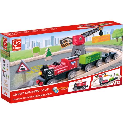 Set trenulet din lemn - Livrare marfa, 19 piese, Hape E3731A - poza 1