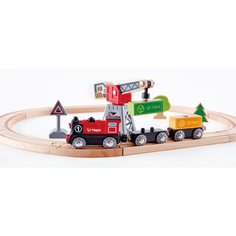 Set trenulet din lemn - Livrare marfa, 19 piese, Hape E3731A - poza 2