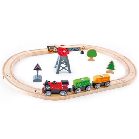 Set trenulet din lemn - Livrare marfa, 19 piese, Hape E3731A - poza 3