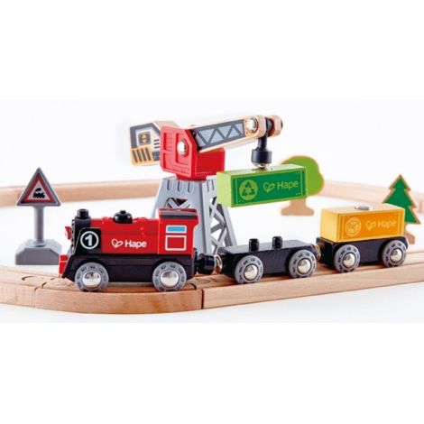Set trenulet din lemn - Livrare marfa, 19 piese, Hape E3731A - poza 4