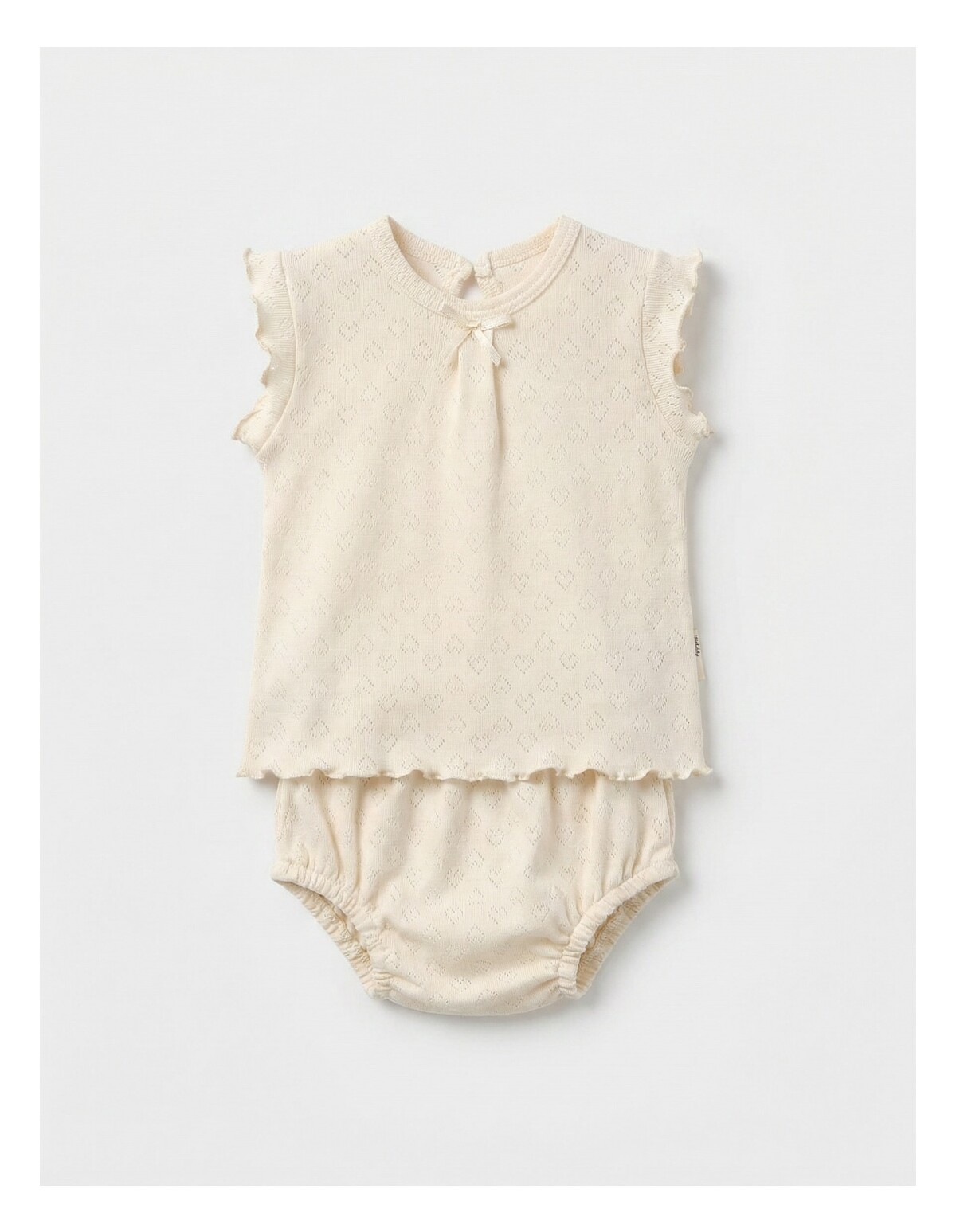 Set tricou + chilotel, cu inimioare, crem