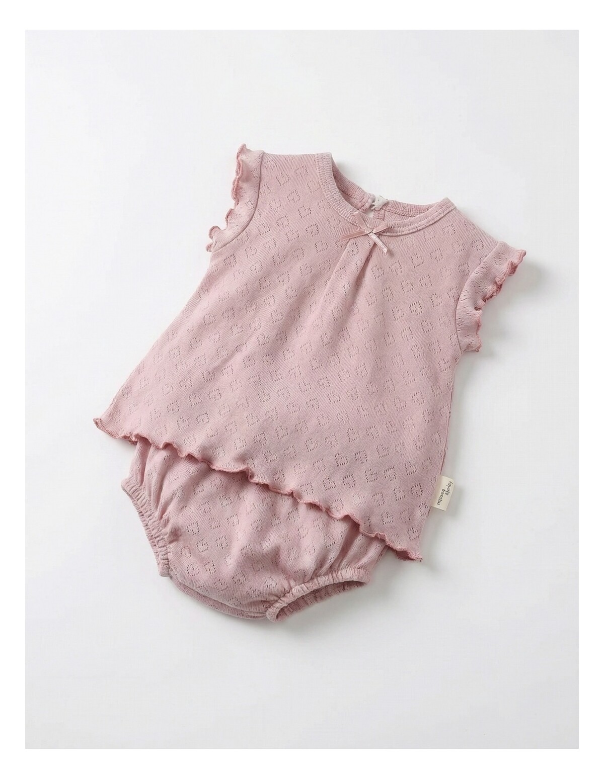 Set tricou + chilotel, cu inimioare, roz-prafuit
