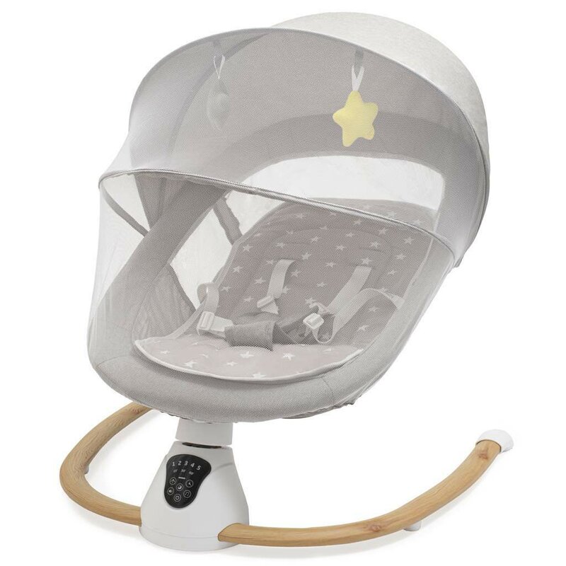Sezlong balansoar, New Baby, Smart, Pana la 9 kg, Include cronometru si detector de miscare, Cu 5 viteze de leganare, Cu sunete si melodii, Cu 2 jucarii, 0 lun+, Grey