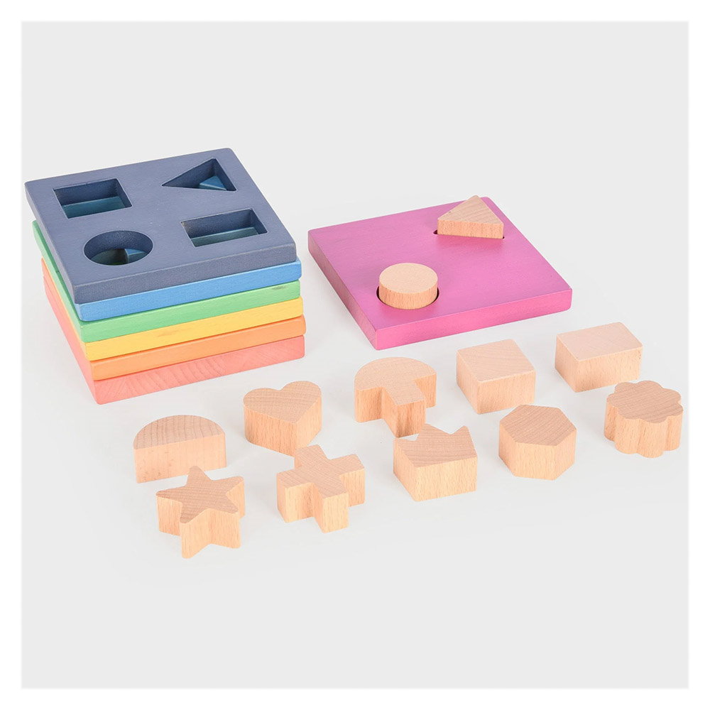 Shape Stacker, placi din lemn cu forme pentru sortat multicolor