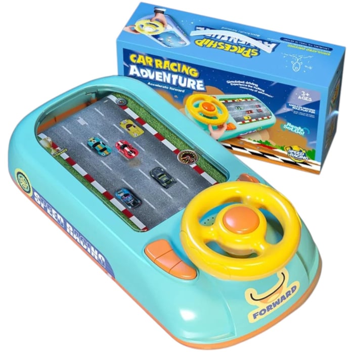 Simulator auto interactiv cu volan, sunete, muzica si efecte de trafic