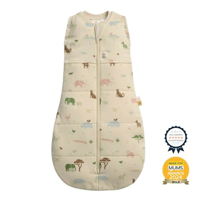 Sistem de infasat si sac de dormit, ErgoPouch, 2 in 1, 6-12 luni, 8-10 kg, TOG 2.5, Bumbac organic, Fermoar bidirectional, Transformabil, Lavabil la masina, Certificat non-toxic, Premiat in Australia, Model savana, Crem