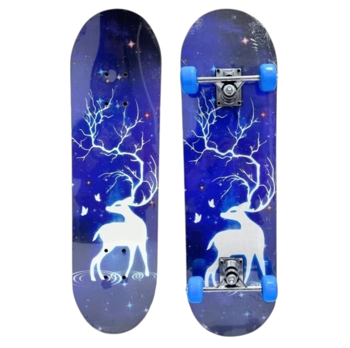 Skateboard pentru Copii, din Lemn, 60 cm - Cerb Albastru