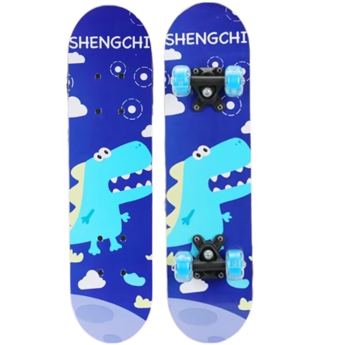 Skateboard pentru Copii, din Lemn, 60 cm - Dino Albastru