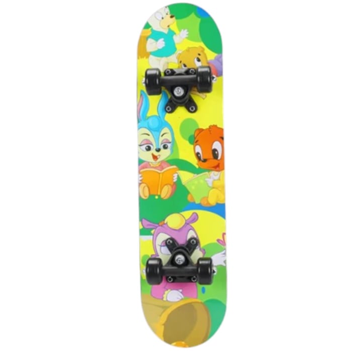 Skateboard pentru Copii, din Lemn, 60 cm - Iepurasi Galben