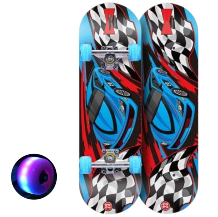 Skateboard pentru Copii, din Lemn, roti cu lumini, 72 cm - Masina Multicolor