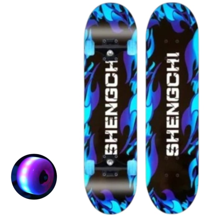 Skateboard pentru Copii, din Lemn, roti cu lumini, 72 cm - Shengohi Albastru inchis