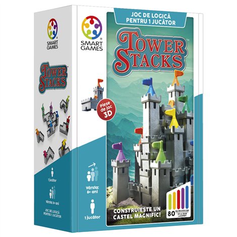 Smart Games - Tower Stacks, joc de logica cu 80 de provocari, 8+ ani, editie lb. Romana - poza 1
