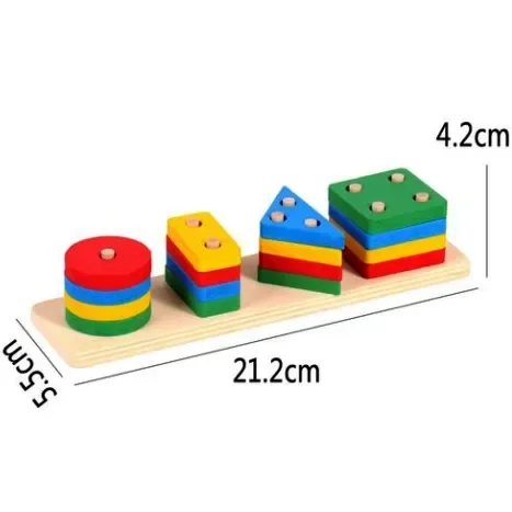 Sortator Geometric Montessori – 16 Forme din Lemn, 4 Culori - Default Title
