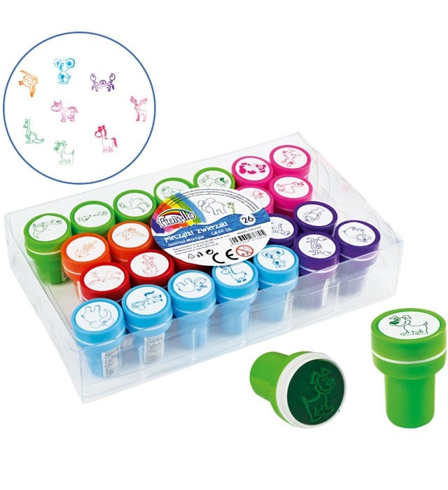 Stampile pentru copii Zoo,diverse animale,6 culori, set de 26 bucati
