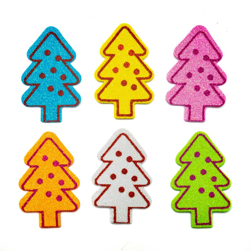 Sticker gumat bradut cu sclipici, multicolor, 6 bucati set