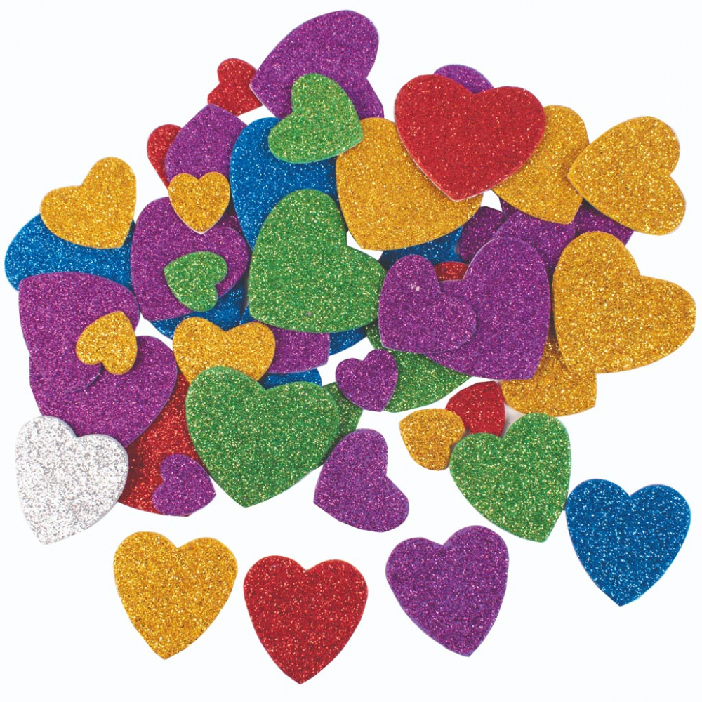 Stickere autoadezive inimi colorate glitter,hartie gumata,45 bucati set