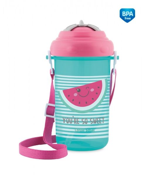 Sticla sport cu pai moale Canpol So Cool pink 400 ml 12 luni +